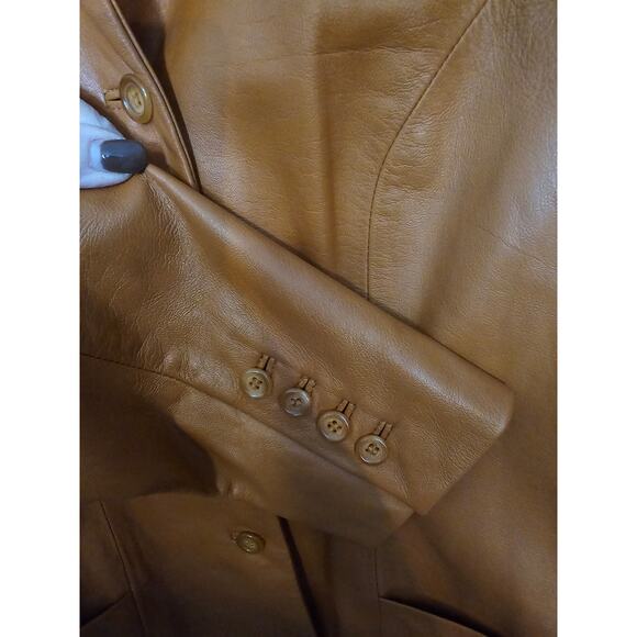 Etcetera sz 6 100% leather tan brown soft mandarin collar jacket looks new! - Picture 5 of 6
